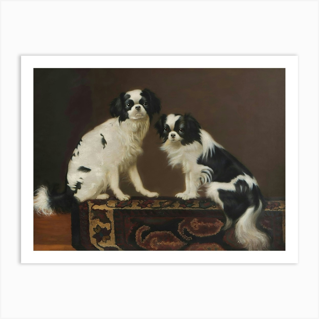 Japanese Chin Dog, Dark Moody Colors, Vintage Dog Art Art Print by Vibrant Vintage