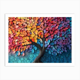 Colorful Tree With Multicolor Leaves Illustration Background 2 Art Print