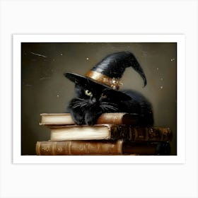 Black Cat With Witch Hat Art Print