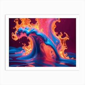 An Abstract Image Of A Blue And Orange Paint Splash, Creating A Dynamic And Vibrant Composition Art Print