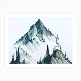 Mountain And Forest In Minimalist Watercolor Horizontal Composition 190 Art Print