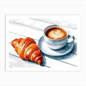 Coffee Latte With Croissant Art Print