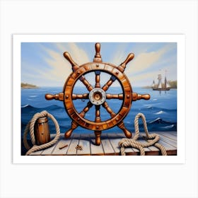 Ship wheel, oil painting 3 Art Print