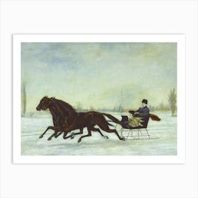 David Marsh in Horse-Drawn Sleigh in a Winter Landscape by Peter B. West (1880), Winter Print, sleigh ride Art Print