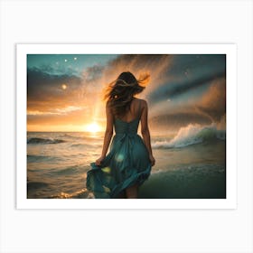 Sensual woman at Sunset on The Beach Art Print