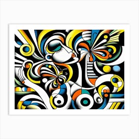 Dynamic & Colourful Abstract Portrait with Butterfly II Art Print