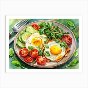 Watercolor Painting Of A Healthy And Delicious Breakfast Art Print