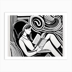 Just a girl who loves to read, Lion cut inspired Black and white Stylized portrait of a Woman reading a book, reading art, book worm, Reading girl, 193 Art Print