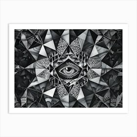 Sacred geometry series, Symmetry in Shadows: An Eye Enclosed by Geometric Patterns Art Print