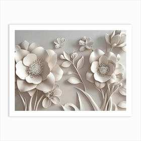 3d Art With Simple Floral Painting Light Gray Painting Art Print