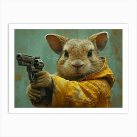 Absurd Bestiary: From Minimalism to Political Satire.Rabbit With Gun 1 Art Print