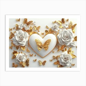 Gold Roses And Butterflies Art Print