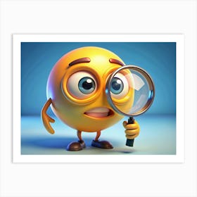 3d Smiley Emoji Holding A Magnifying Glass Art Print