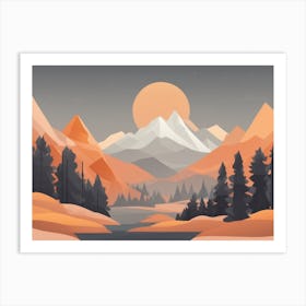 Misty mountains horizontal background in orange tone 40 Art Print