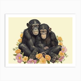 Floral Animal Illustration Bonobo 3 Art Print