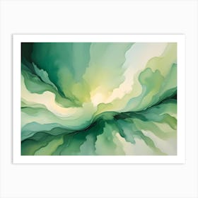 Abstract Background With Swirling, Flowing Shapes In Shades Of Green And White, Creating A Soft And Ethereal Aesthetic Art Print