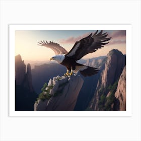 Graceful Eagle Soaring Above A High Cliff Art Print