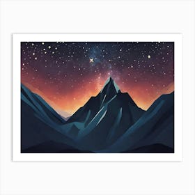 Abstract Solitary Mountain Peak, Star Filled Sky, Dark Colors, Top Down Perspective Art Print