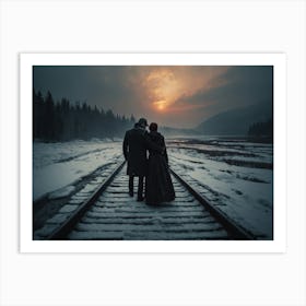 Couple On Train Tracks Art Print