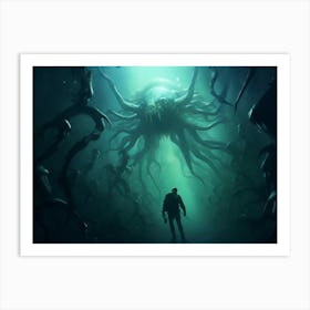 Underwater abyss filled with menacing sea creatures Art Print