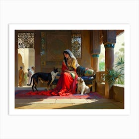 Woman And Her Dog 1 Art Print