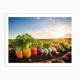 A Variety Of Fresh Vibrant Vegetables Sprouting From Rustic Soil Bathed In The Golden Hour Sunligh 2 1 Art Print