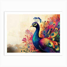 3D Colorful Peacock Art Print