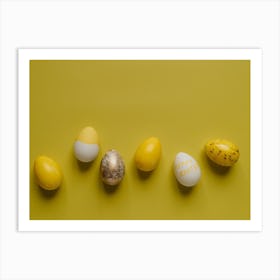 Easter Eggs On Yellow Background 5 Art Print