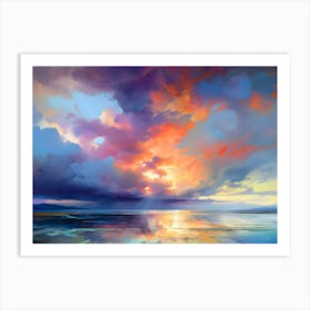 Abstract Colorful Beach Cumulus Sunset Explosion Art Print