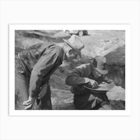 Gold Prospector Blowing Away Dirt To Find The Gold In His Pan While A Visiting Prospector Looks On, Pinos Altos, New Art Print