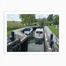 Boats in a lock photo Cambridgeshire UK Art Print