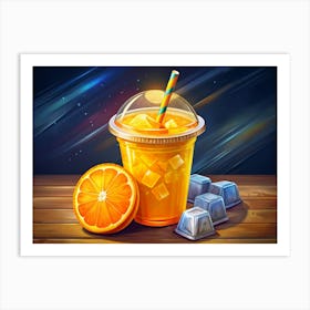 Orange Juice In A Plastic Cup With A Straw Art Print