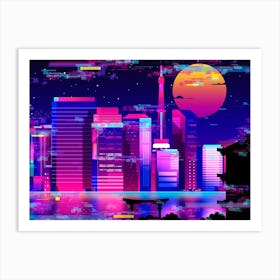 Synthwave Neon City: Tokio glitch #3 (Tokio glitch neon city) Art Print