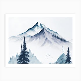 Mountain And Forest In Minimalist Watercolor Horizontal Composition 11 Art Print