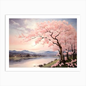 Cherry Blossoms By The River Art Print