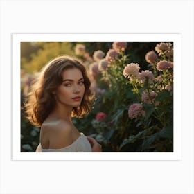 Beautiful Woman In A Garden Art Print