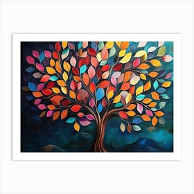 Colorful Tree with Leaves Hanging Branches 3d Abstraction Art Print