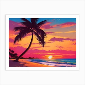 A Tranquil Beach At Sunset Horizontal Illustration 34 Art Print