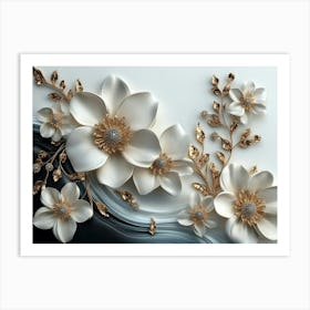 White And Gold Flowers 3 Art Print