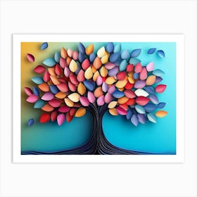 Colorful Tree with Multicolor Leaves Art Print