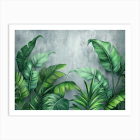 Tropical Leaves On A Gray Background 2 Art Print