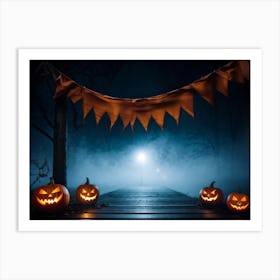 Fog Holiday Greeting Scarey Evil Dark Ominous Leaf Stripes Haunting Wood Carving Flames (4) 2 Art Print