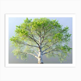 Birch Tree With White Bark And Green Leaves Art Print