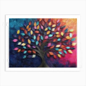 Colorful Tree with Vibrant Leaves Hanging Branches Illustration Background 3d Abstraction 1 Art Print