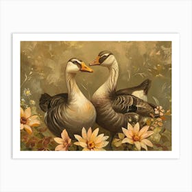 Floral Animal Illustration Goose 4 Art Print