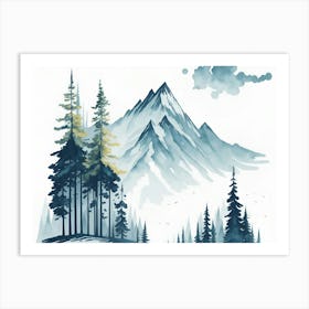 Mountain And Forest In Minimalist Watercolor Horizontal Composition 314 Art Print