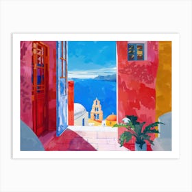 Santorini From The Window View Painting 2 Art Print
