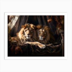 Portrait of 2 Male Lions Art Print