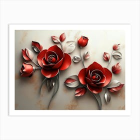 3d Art with Red Rose Simple Floral Painting Art Print