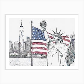 Statue Of Liberty with Flag Art Print